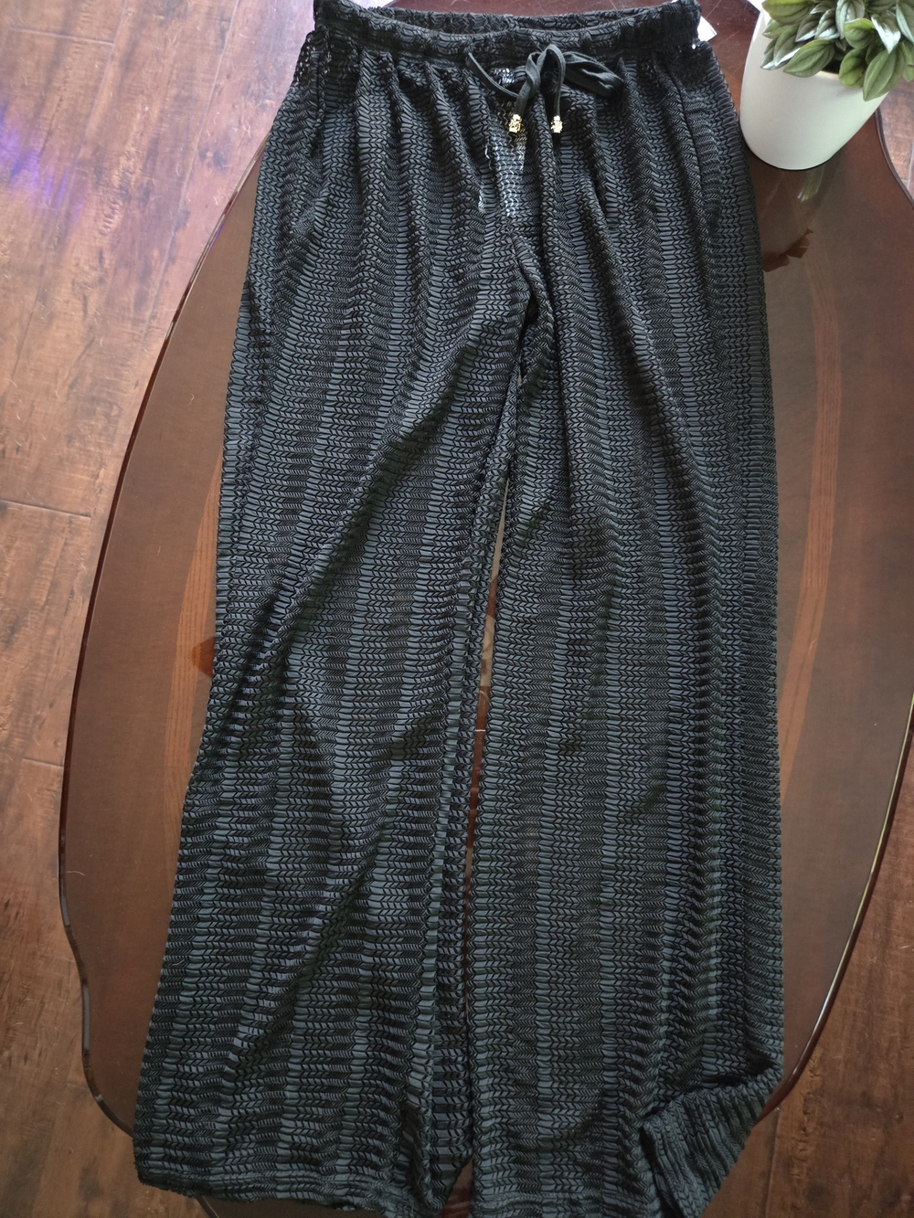 Women's Black Knit Drawstring Swim Pants/ Coverup, Size M.